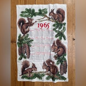 Vintage 1965 Squirrel Calendar Tea Towel